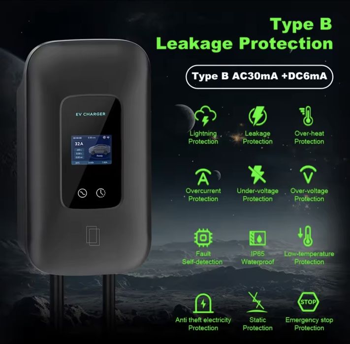 Wallbox Monofasica - 7.4kwh - Novo - Wi-Fi - 5 / 7 ou 10 Metros Cabo