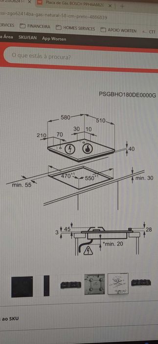 Placa vidro cerâmica gás Zanussi 58 cm - 4 bicos