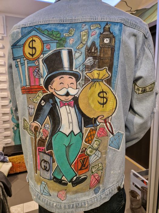 Customowa Kurtka Jeansowa Monopoly Millionaire ~ Na prezent | Ręcznie Malowane