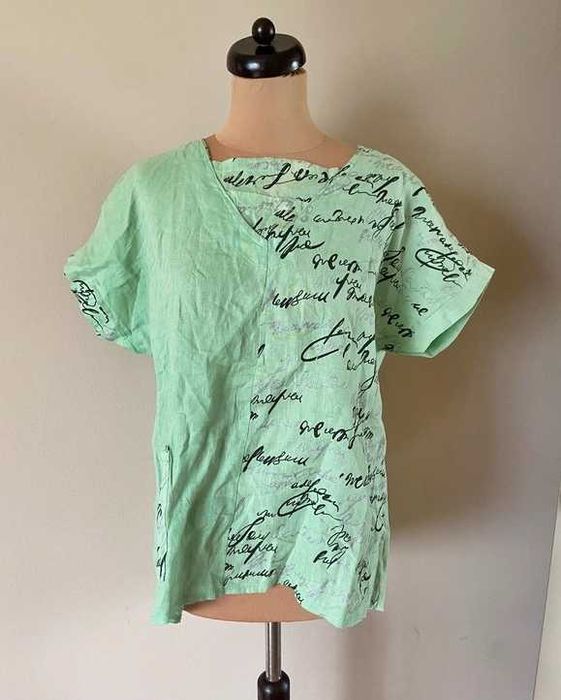 Xxl 44 46 bluzka pistacjowa zielona len linien modna oversize +size