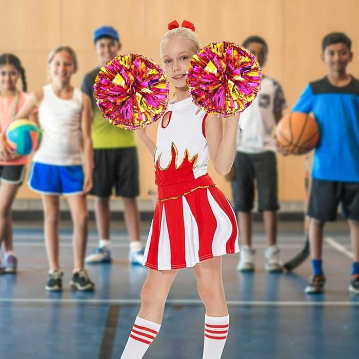 Pompony Cheerleaderki Czerwono Różowo Złote Akcesoria 2 szt i Gumka
