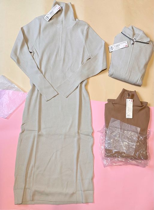 (S, М, L) Довга сукня в рубчик uniqlo half-zip knit dress