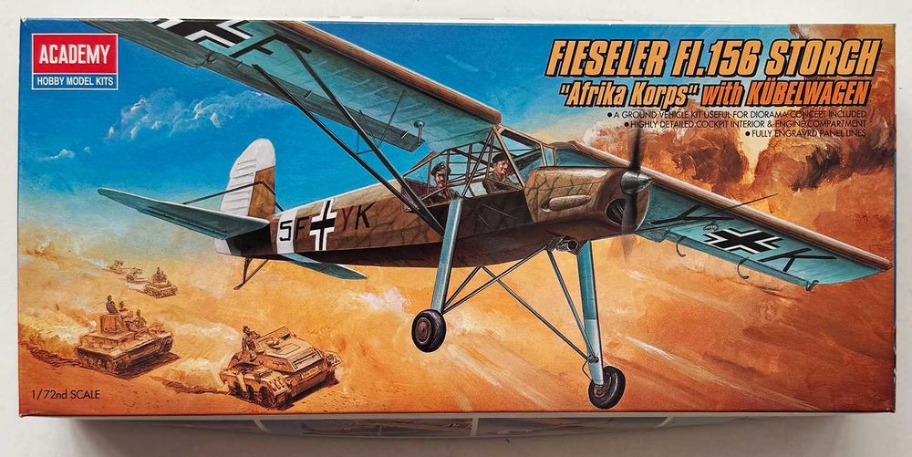 Academy_Fieseler FI.156 Storch “Africa Korps” with kübelwagen. ESc.1:72. Completo e como novo.