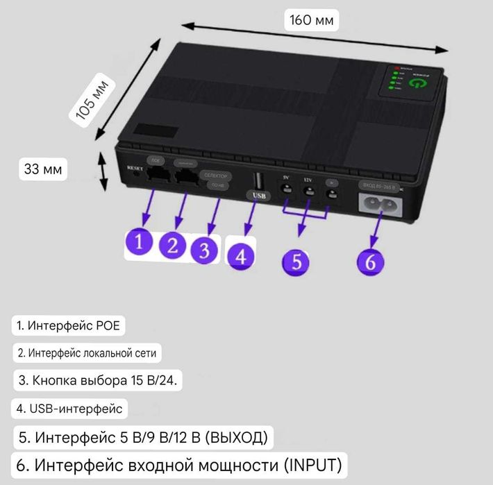 Джерело безперебійного живлення роутера gpon mini ups, дбж,5B,9В,12В