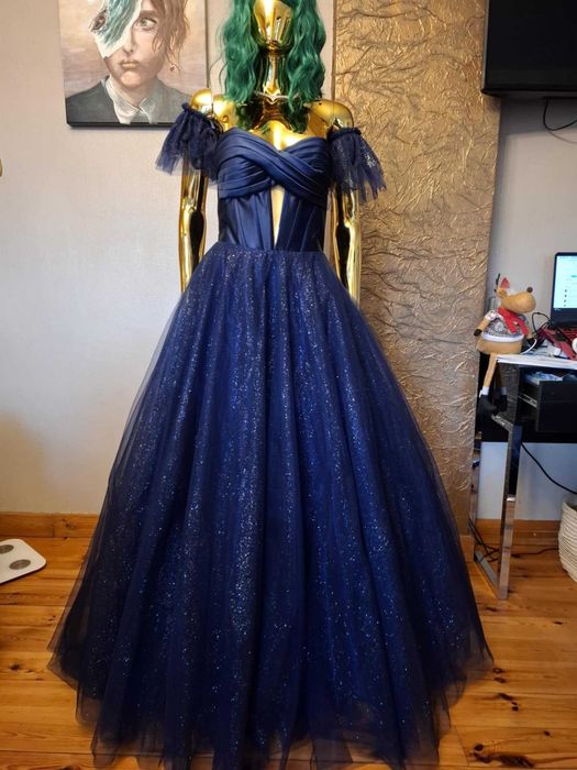 Suknia balowa na studniówkę. Ortis Glamour Navy R40. Polski producent!