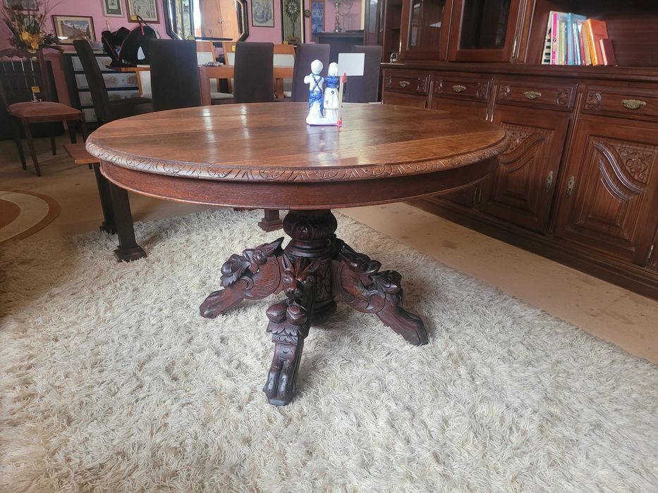 Mesa antiga, redonda em madeira maciça - Restaurada64409357206019125