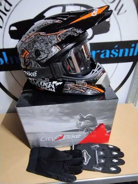 Zestaw CROSS quad atv hulajnoga Kask czarny + rękawice i gogle