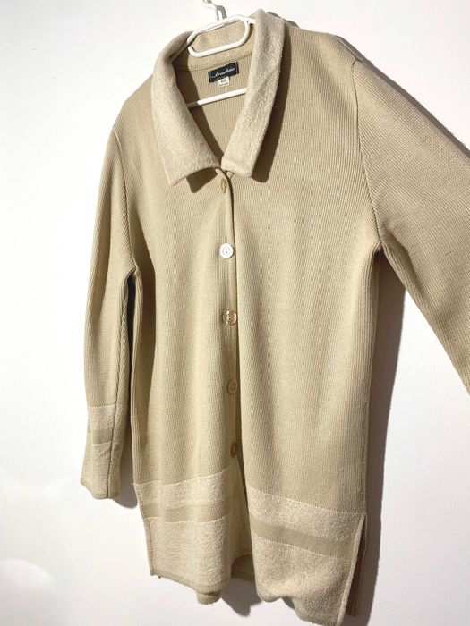 długi sweter rozpinany kardigan PRL lata 80 po babci beż luźny oversiz