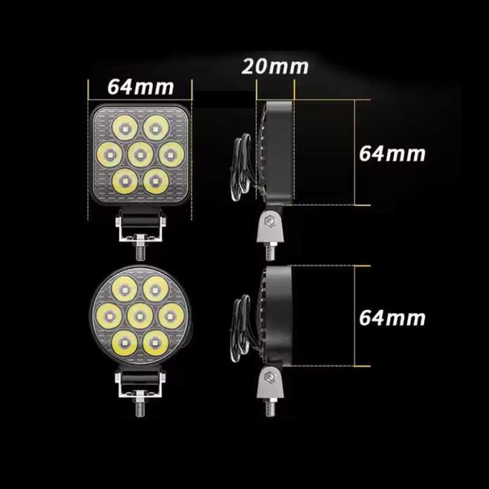 Par mini farois auxiliares LED 2,5" redondos quadrados