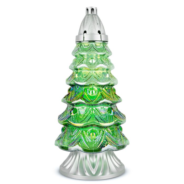 Znicz Szklany Choinka 39 Cm Zielony Srebrny Z Wkładem