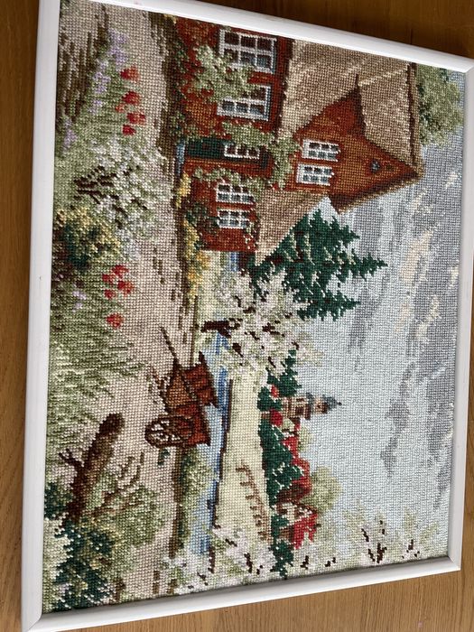Rękodzieło obraz ręcznie haftowany 52x41 cm hand made