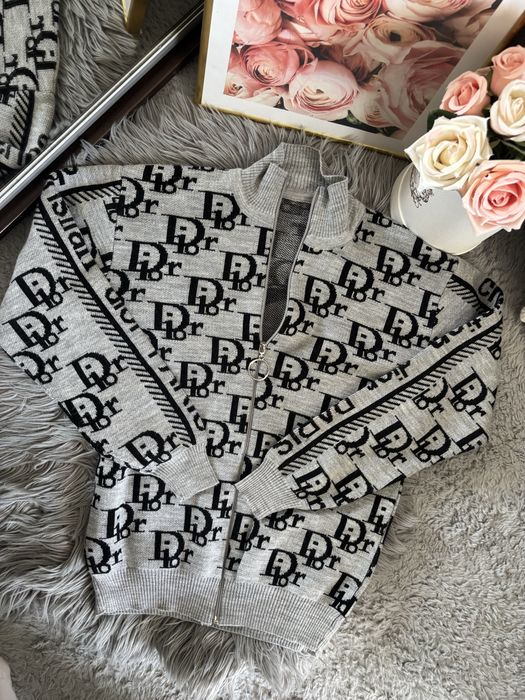 Sweter dior pleciony kardigan na zamek wełniany wełna