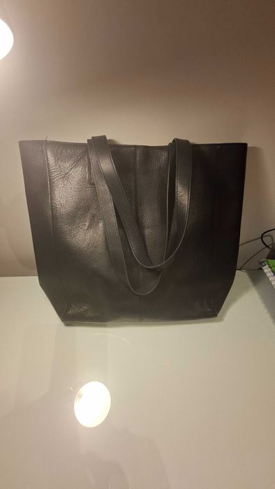 Duża czarna torba damska shopper / pojemna torba na ramię skórzana