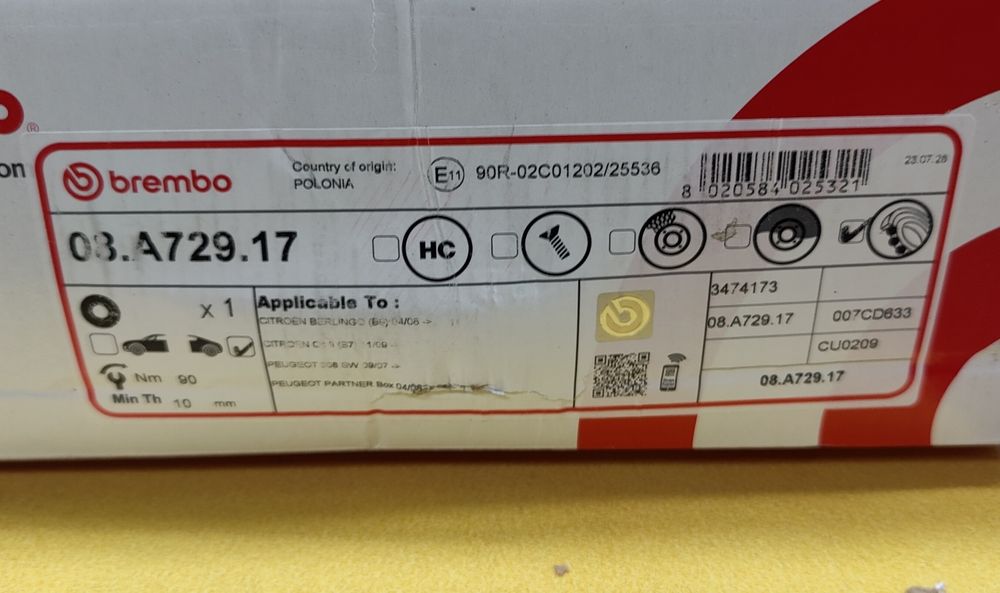 Citroen Berlingo nowa tylna tarcza hamulcowa Brembo C4 Peugeot 308