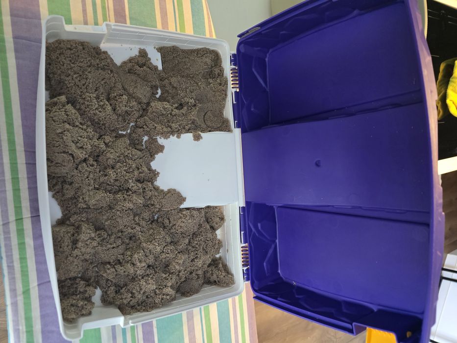 Piasek kinetyczny z walizka i foremkami.