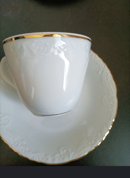 Último/ / Serviço de café porcelana SPAL, branco ouro