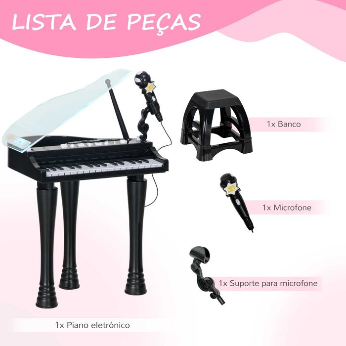 Piano Eletrónico para Crianças, Preto