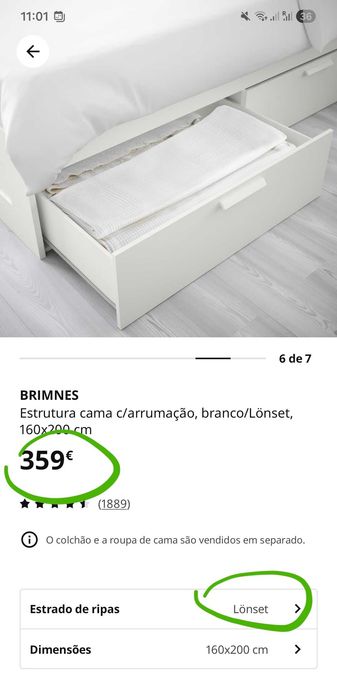 Cama+ripas 160x200 cm - Como nova