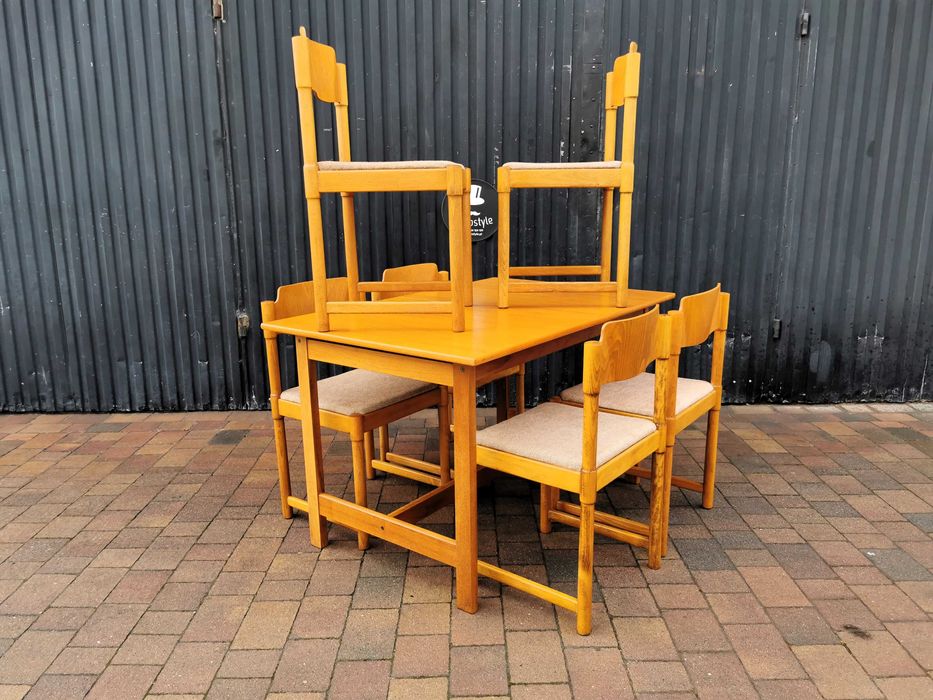 Stół + 6x krzesło- styl skandynawski, Czechosłowacja '70 Design, PRL