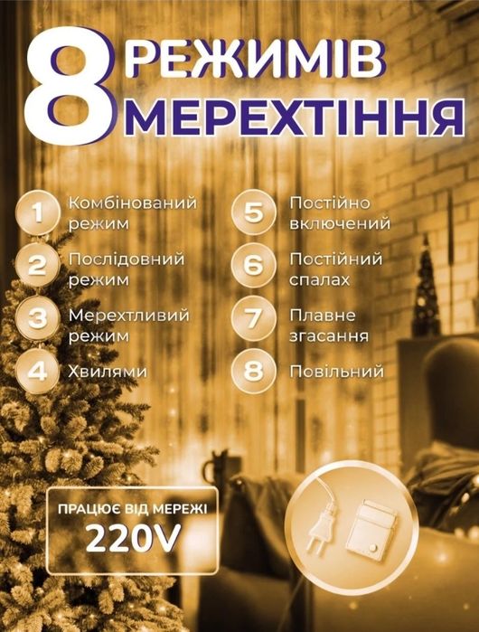 Гірлянда хвойна лапа,мішура ,фейверк  під розеткк