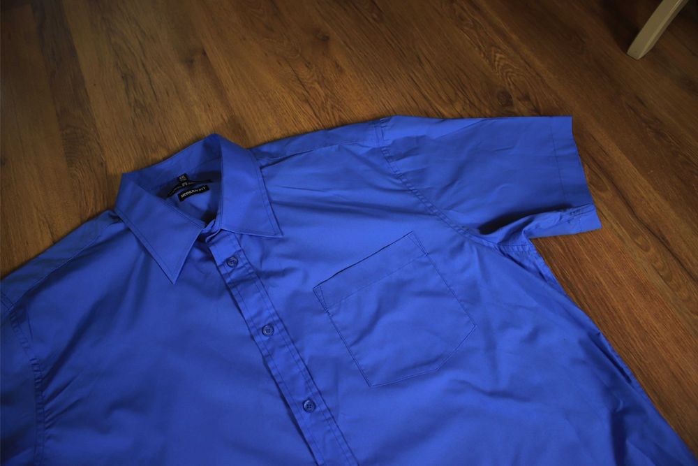 Koszula Marcel Battiston r. XXL 45/46 niebieska męska krótki rękaw gładka