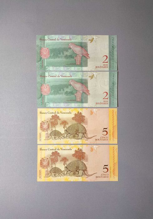 Banknoty świata - Wenezuela boliwary 2, 5, 10, 20 x2, zagraniczne, UNC