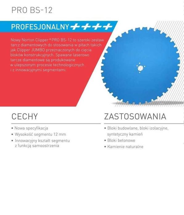 Tarcza diamentowa NORTON CLIPPER BS12 700/60mm silka granit pustak