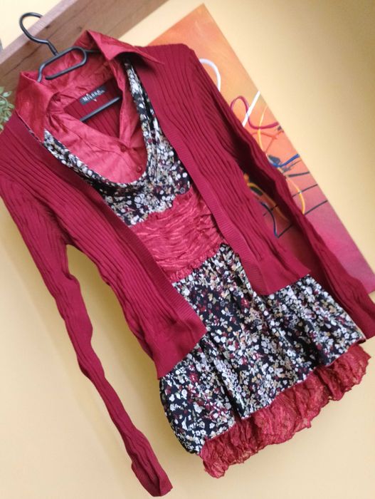 Nowy sweter granat 38/40 koronka-kwiaty M/L