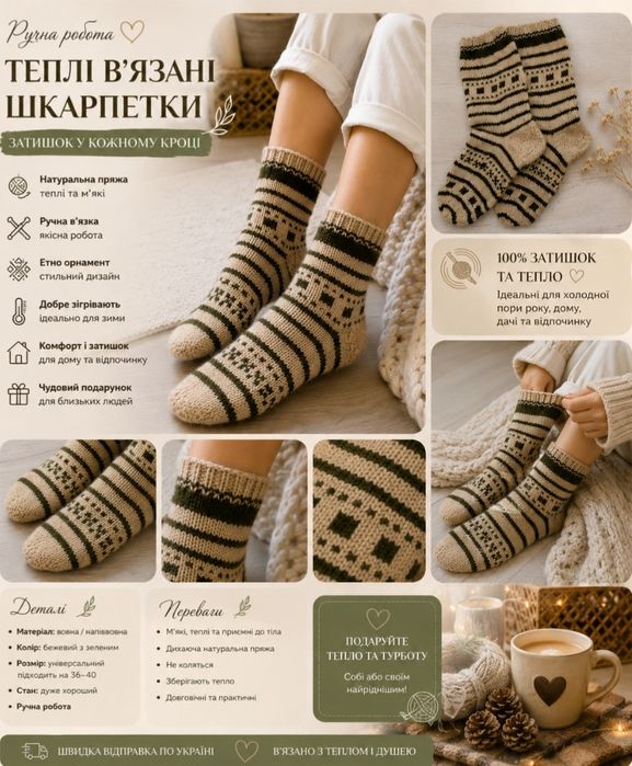 Тёплые носки ручной работы /зимние / домашние