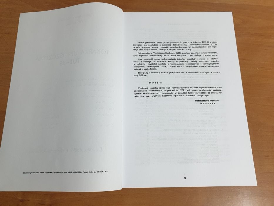 Instrukcja DTR Tokarka TUE-35 Dokumentacja Techniczna + rysunki