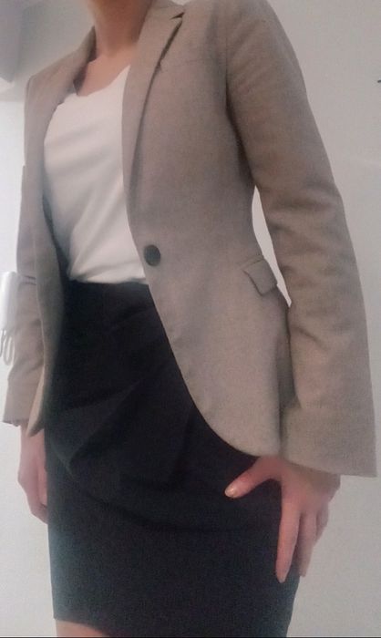 Zara XS 34 beżowy brązowy żakiet marynarka święta praca szkoła