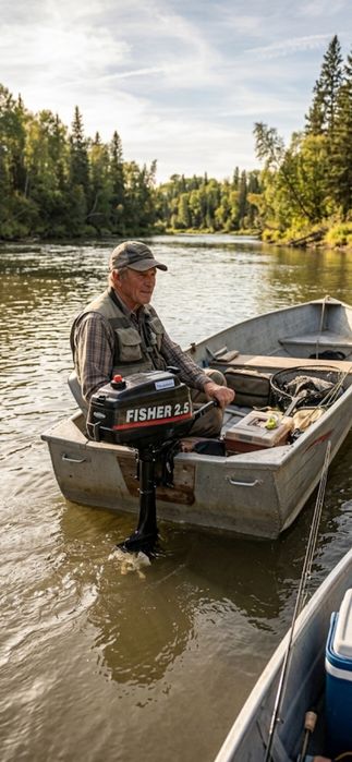 Лодочный бензиновый мотор Fisher 2.5 л.с. на резиновая пвх лодка