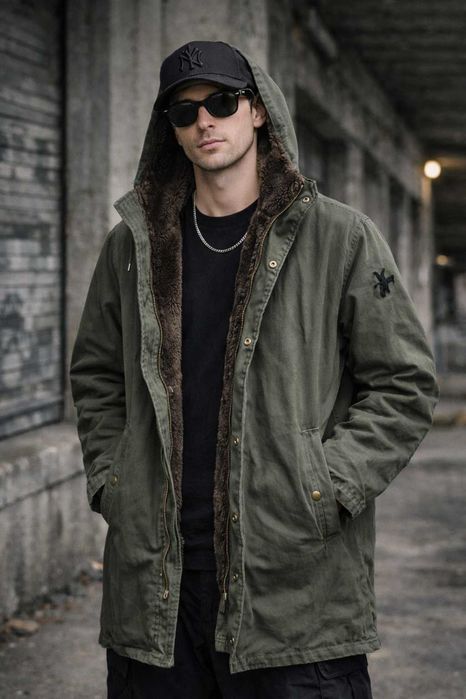 Kurtka długa parka z futrem – Ragewear Corporation, vintage Y2K