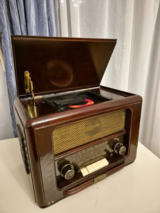 Radio retro + odtwarzacz CD – styl vintage / drewniane