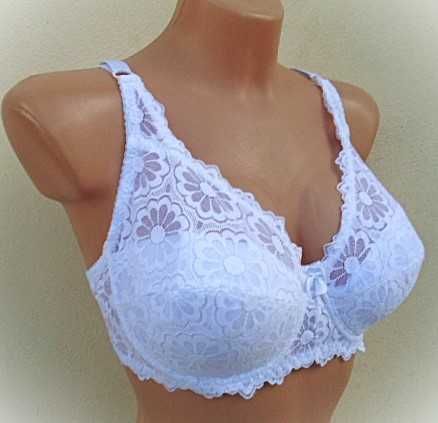 wygodny koronkowy biustonosz  100E  biały  miękki   na fiszbinach