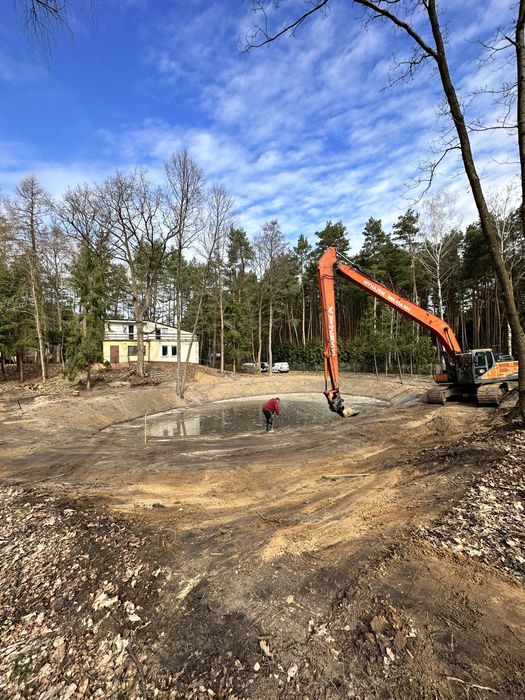 kopanie stawu, odmulanie, pogłębianie, roboty ziemne, koparka long