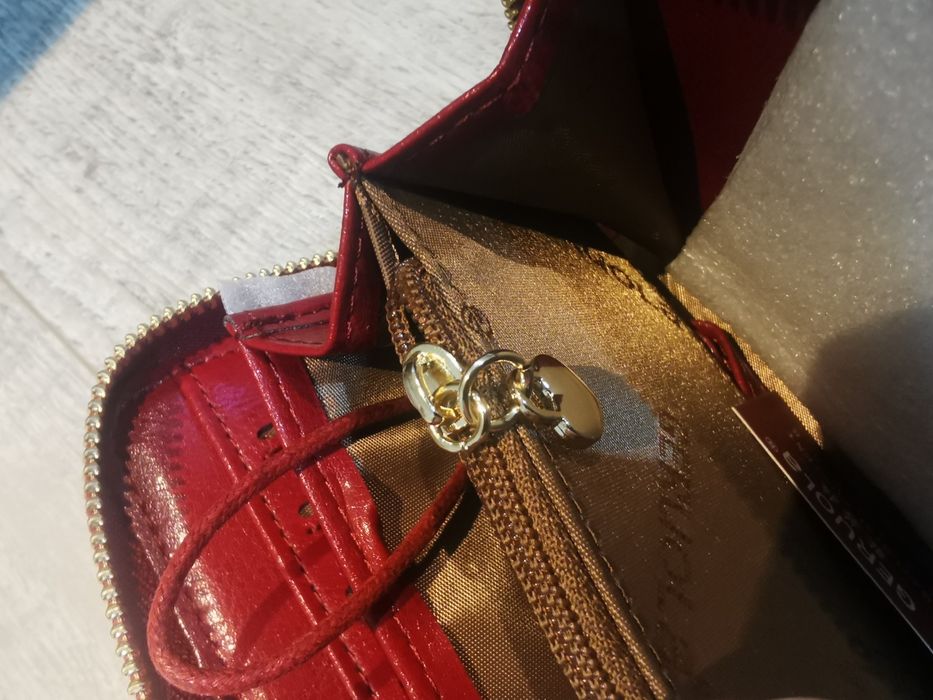 Portfel skórzany, mała torebka nowa Geruola