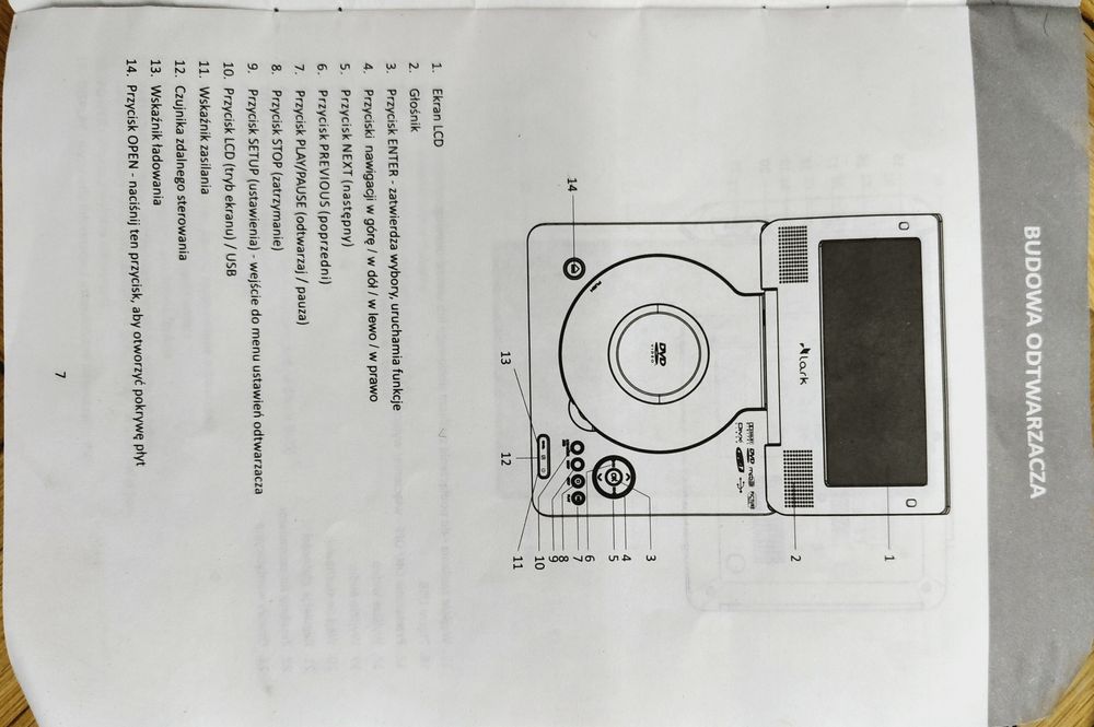 Przenośny odtwarzacz DVD lark 7 cali