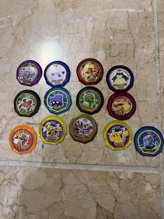 Lote Tazos Pokémon 2005 – Pikachu, Snorlax, Flareon – Originais
