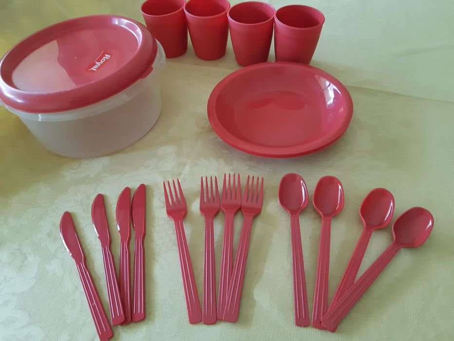 Caixa Picnic p/ 4 (copos/colheres/pratos/facas/ garfos)