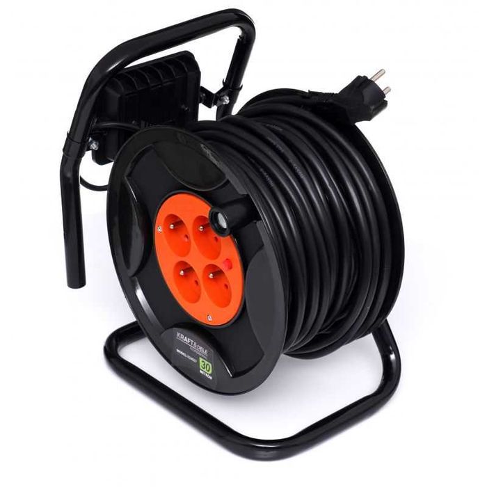 Przedłużacz bębnowy na plastikowym bębnie przewód 3x2,5mm 30m + LED KD4037