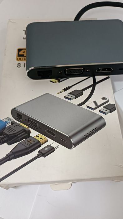 Hub USB C, adaptador 8 em 2 Tipo C com porta de carregamento PD