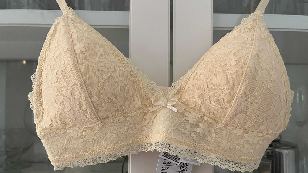 Koronkowy stanik top masełkowy M lace butter yellow