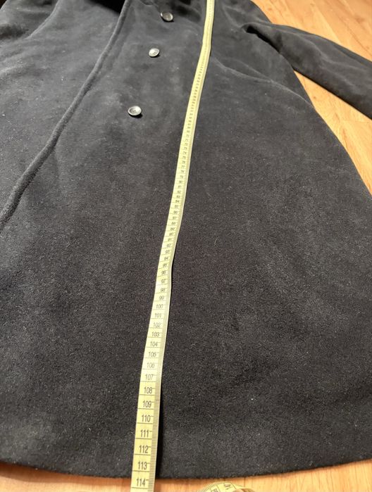 Czarny dlugi klasyczny welniany plaszcz angora z naturalmym futrem