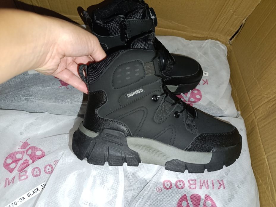 Зимові термо ботінки хайтопи чоботи для хлопчика чорні зимние ботинки