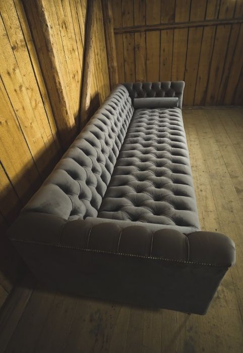Duża Sofa Kanapa Na Wymiar Chesterfield Popiel Szara TV Pit Retro PRL