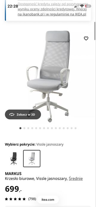 Jasnoszare krzesło biurowe Marcus IKEA w świetnym stanie