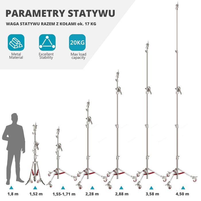 NEEWER 240 Statyw oświetleniowy + boom  potężny - wysokość do 4,5m