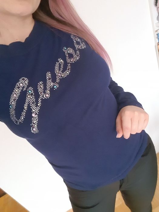 Sweter Guess S M granatowy odkryte plecy dżety dzianina