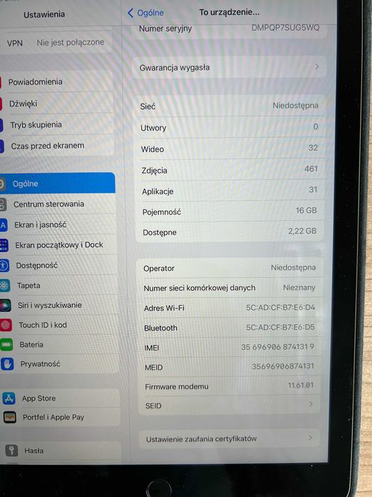 Apple iPad Air 2 16GB Wi-Fi + Cellular LTE Oryginalny zestaw